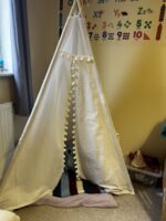 Children’s Indoor Teepee Play Tent – Cream Fabric with Pom-Pom Detail